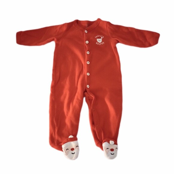 2pc Santa Christmas Holiday Infant Sleepers sz 6M Infant Pajamas PJs - Picture 6 of 10